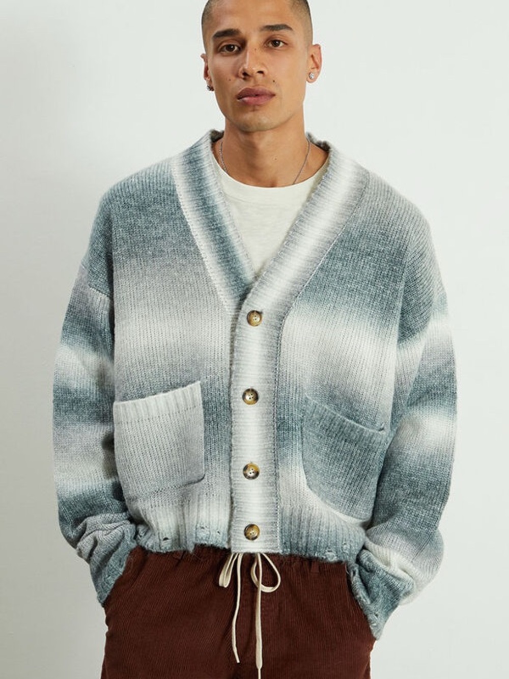 PACSUN Gray Ombré Oversized Cardigan Sweater